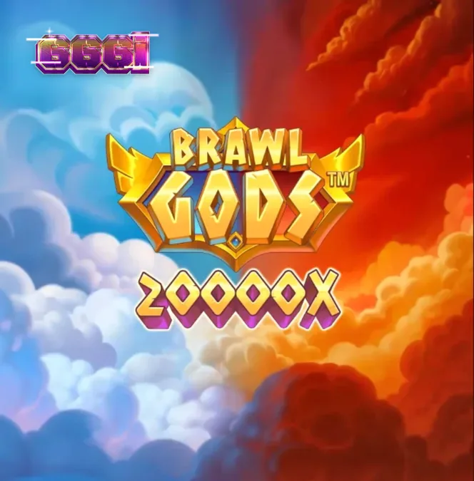 Tampilan visual slot Brawl Gods dengan desain layar terbagi antara Zeus dan Hades